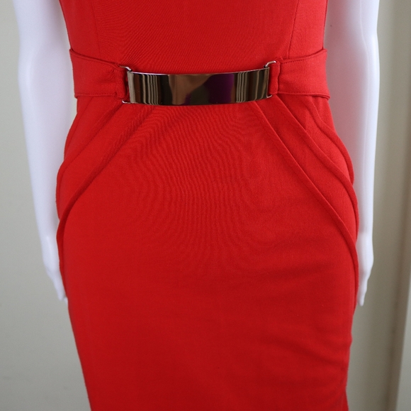 Red Midi Dress with Gold Detailing - Picture 3 of 9